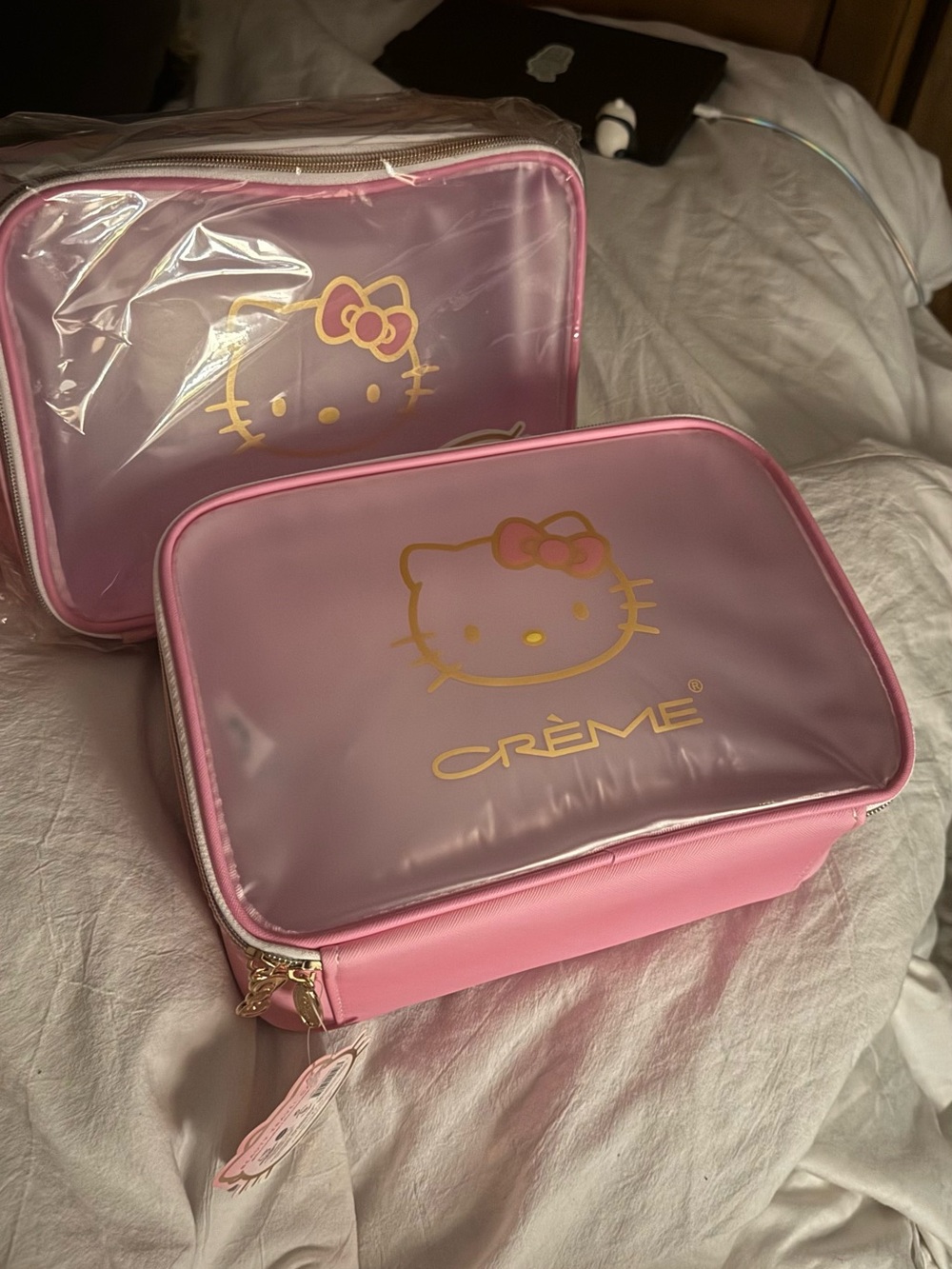 Hello Kitty Pink Cosmetic Travel Case with Gold Accents
